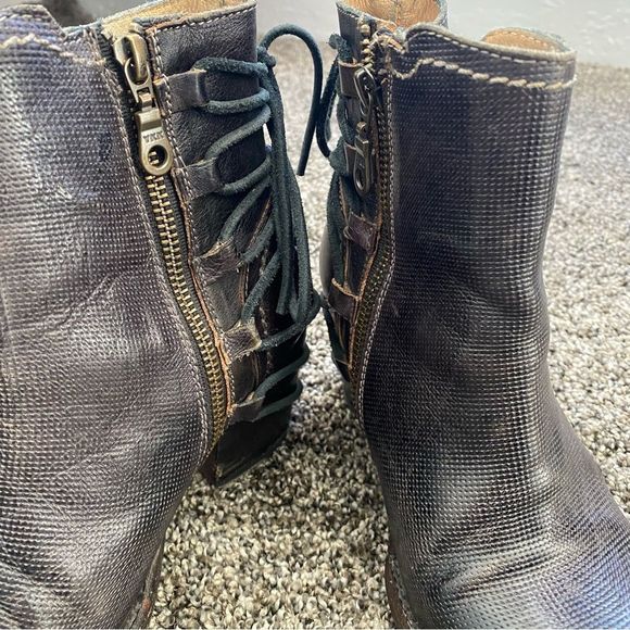 Bed Stu Blaire Stacked Heel Leather Ankle Boots Black Size 6 - Picture 4 of 11